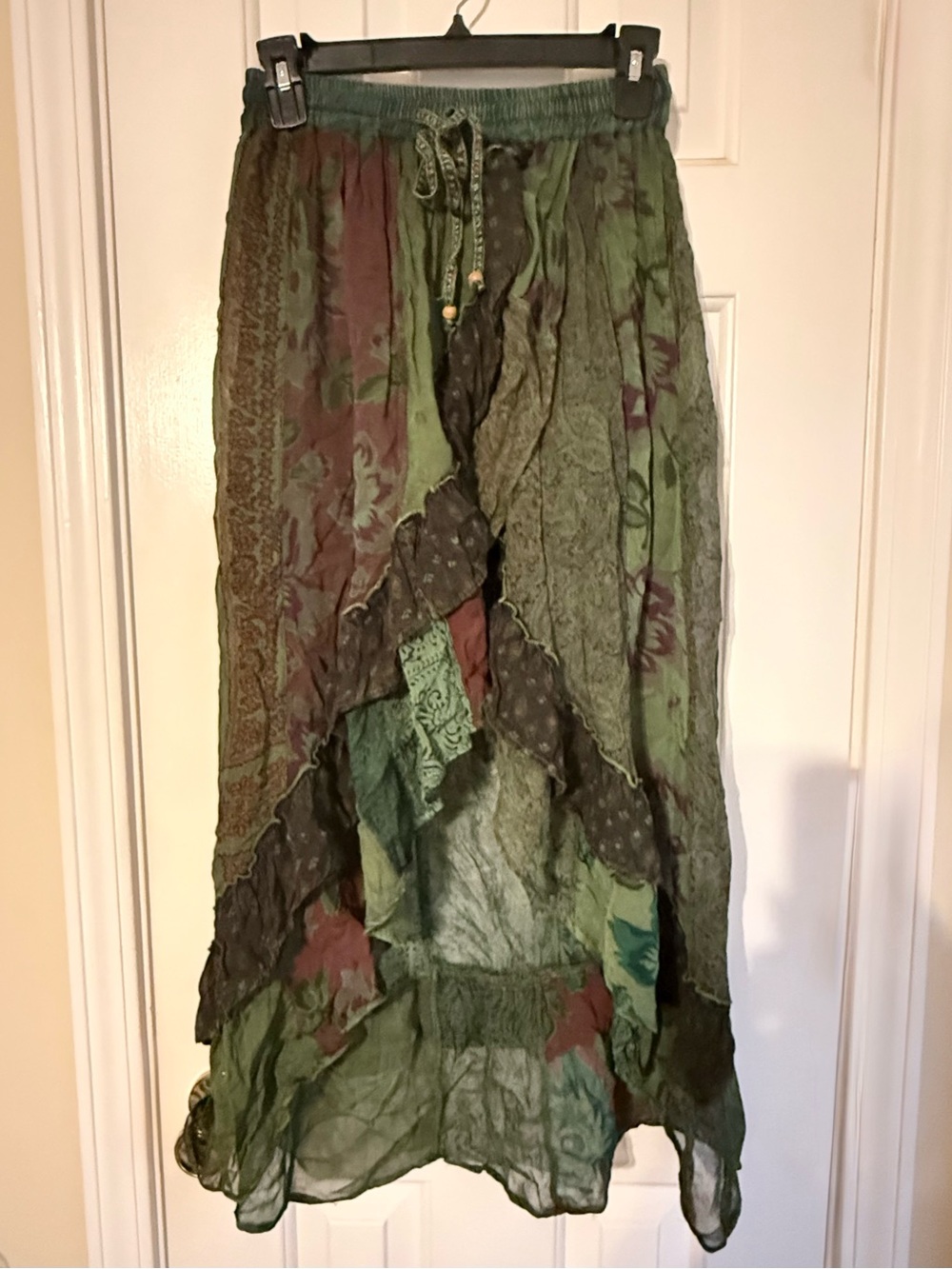 NWT Young Threads Bohemian Layered Green Patchwork Maxi Skirt